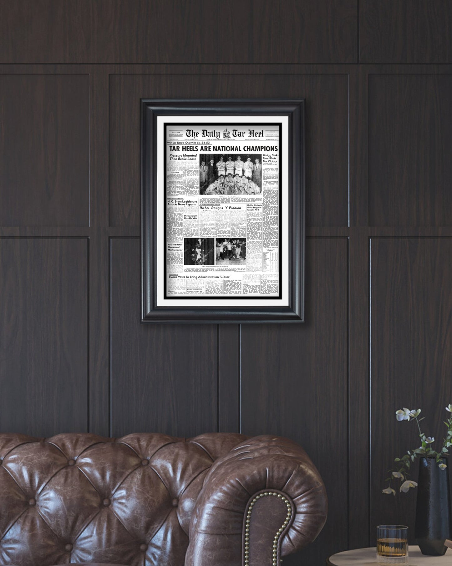 1957 North Carolina Tar Heels NCAA Basketball Champions Framed Newspaper - Title Game Frames