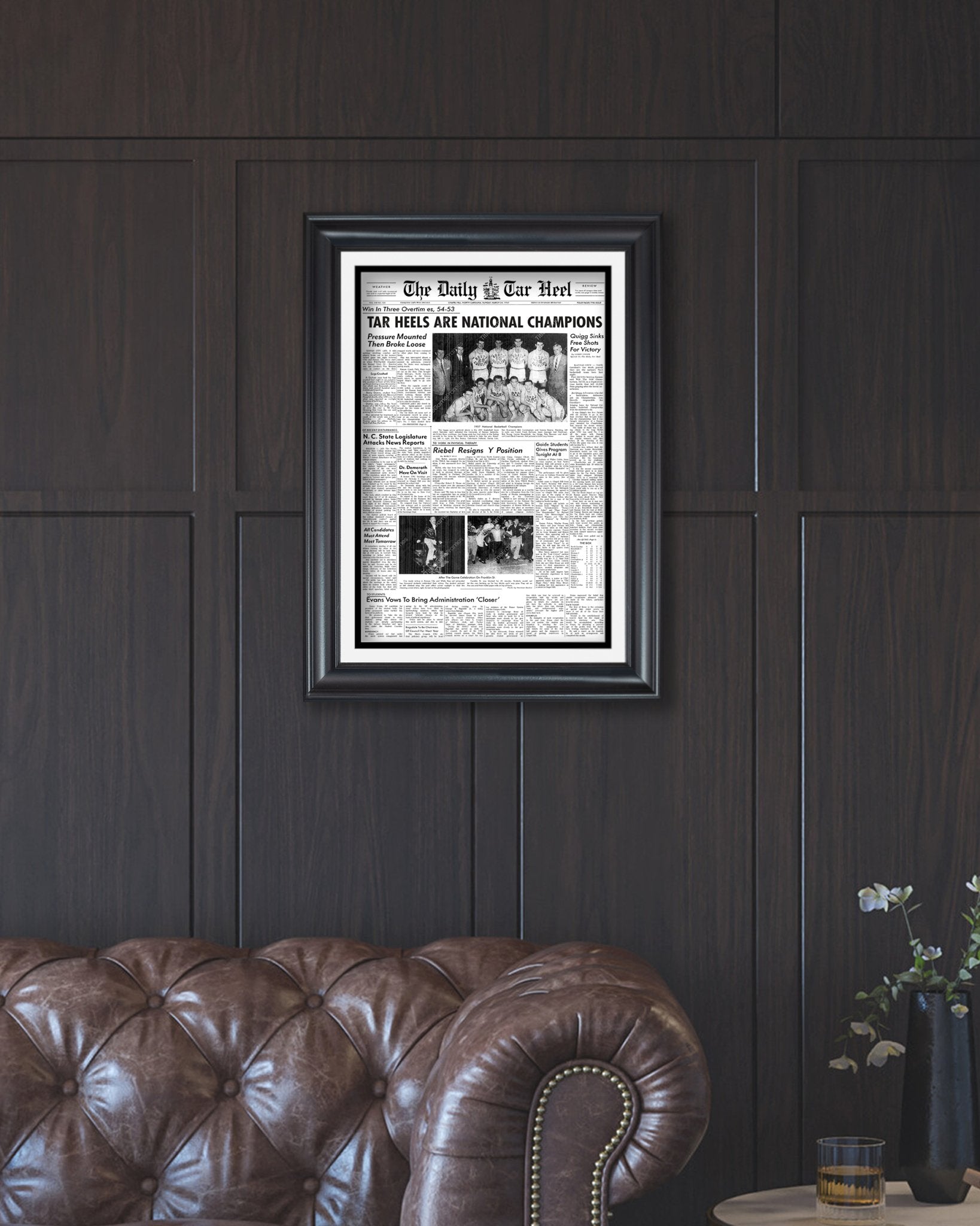1957 North Carolina Tar Heels NCAA Basketball Champions Framed Newspaper - Title Game Frames