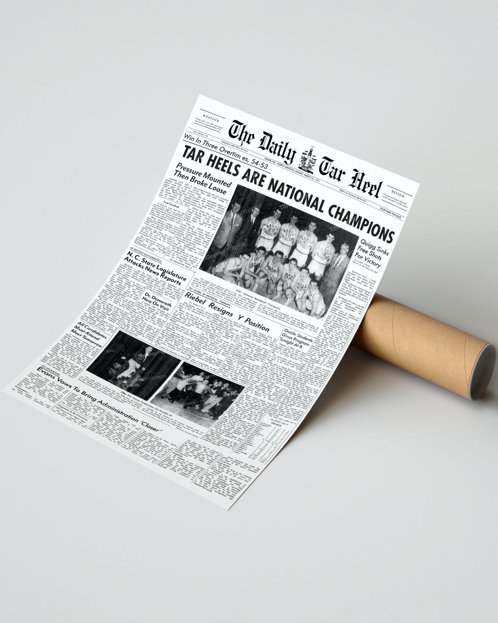 1957 North Carolina Tar Heels NCAA Basketball Champions Framed Newspaper - Title Game Frames
