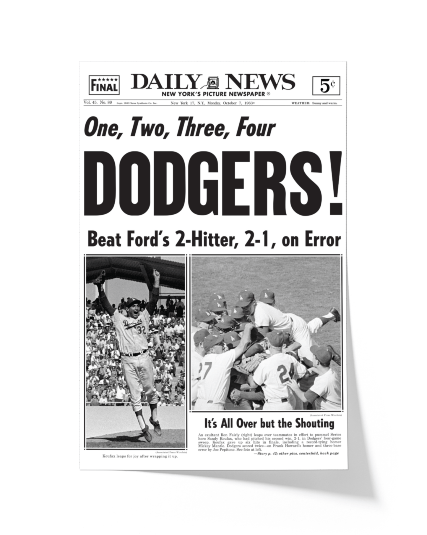 1963 LA Dodgers World Series Champs Framed Newspaper Print - TitleGameFrames.com