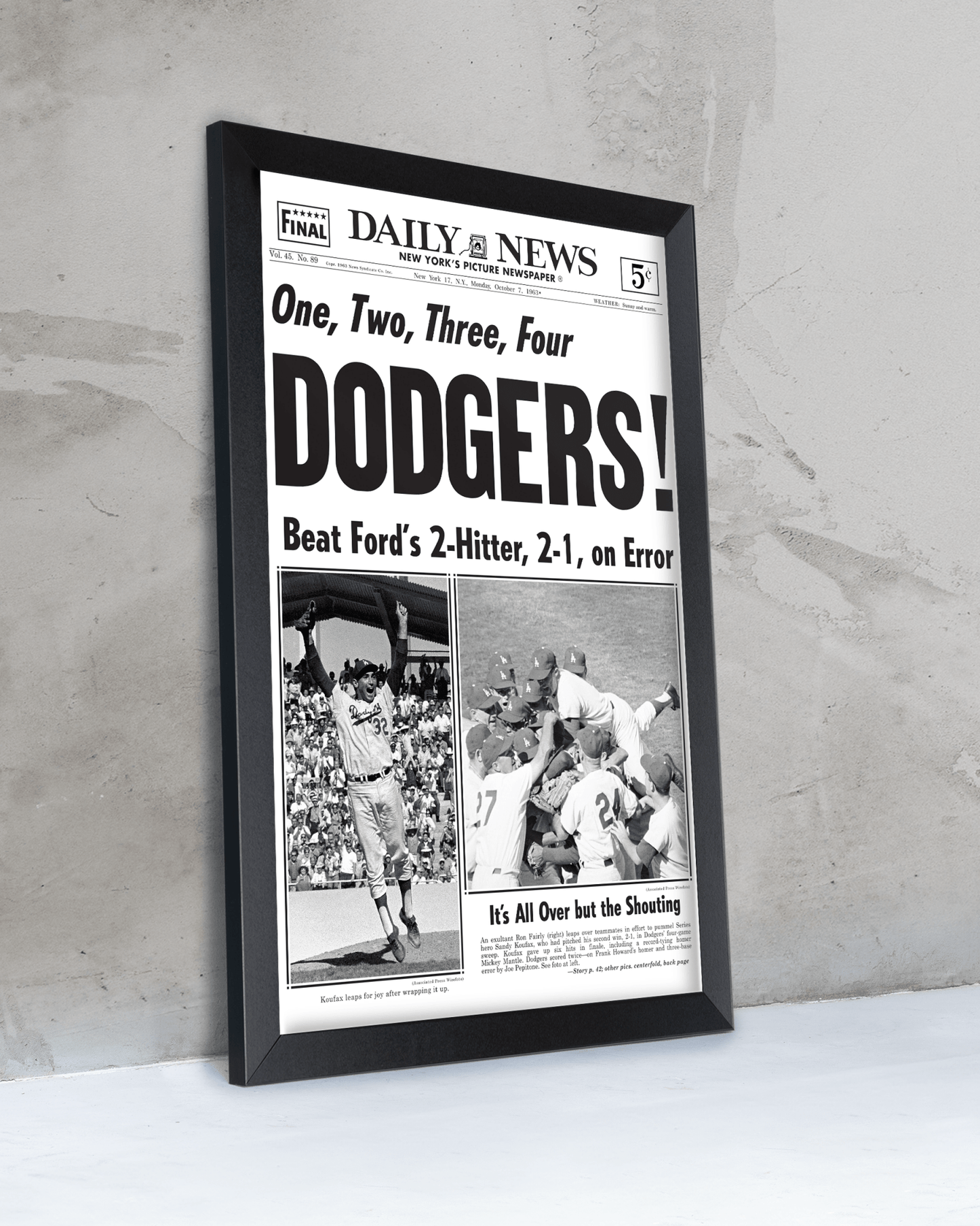 1963 LA Dodgers World Series Champs Framed Newspaper Print - TitleGameFrames.com