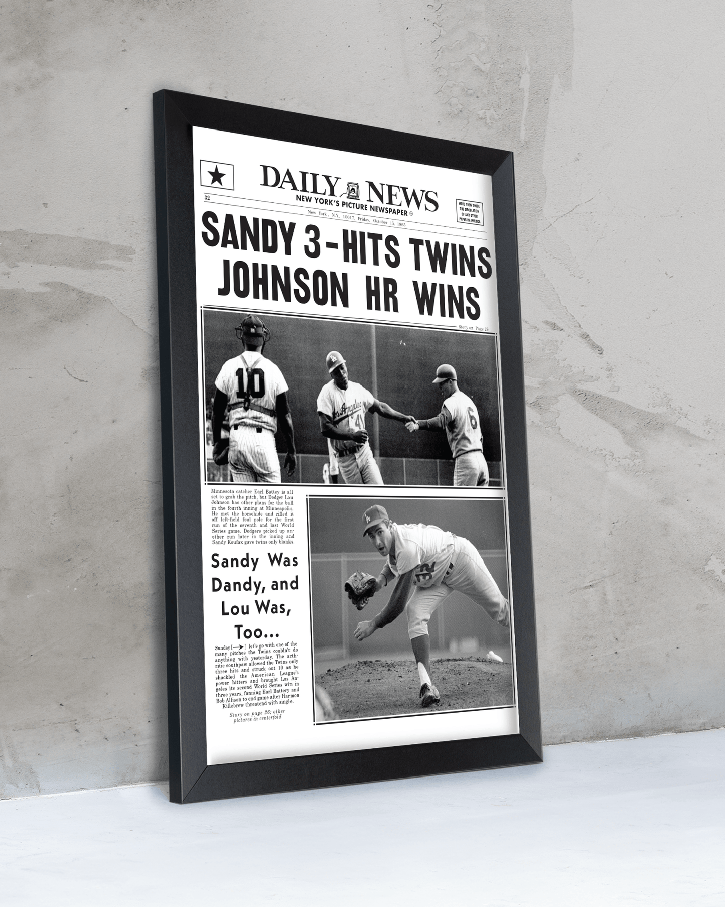 1965 LA Dodgers World Series Champions Framed Newspaper Print - TitleGameFrames.com