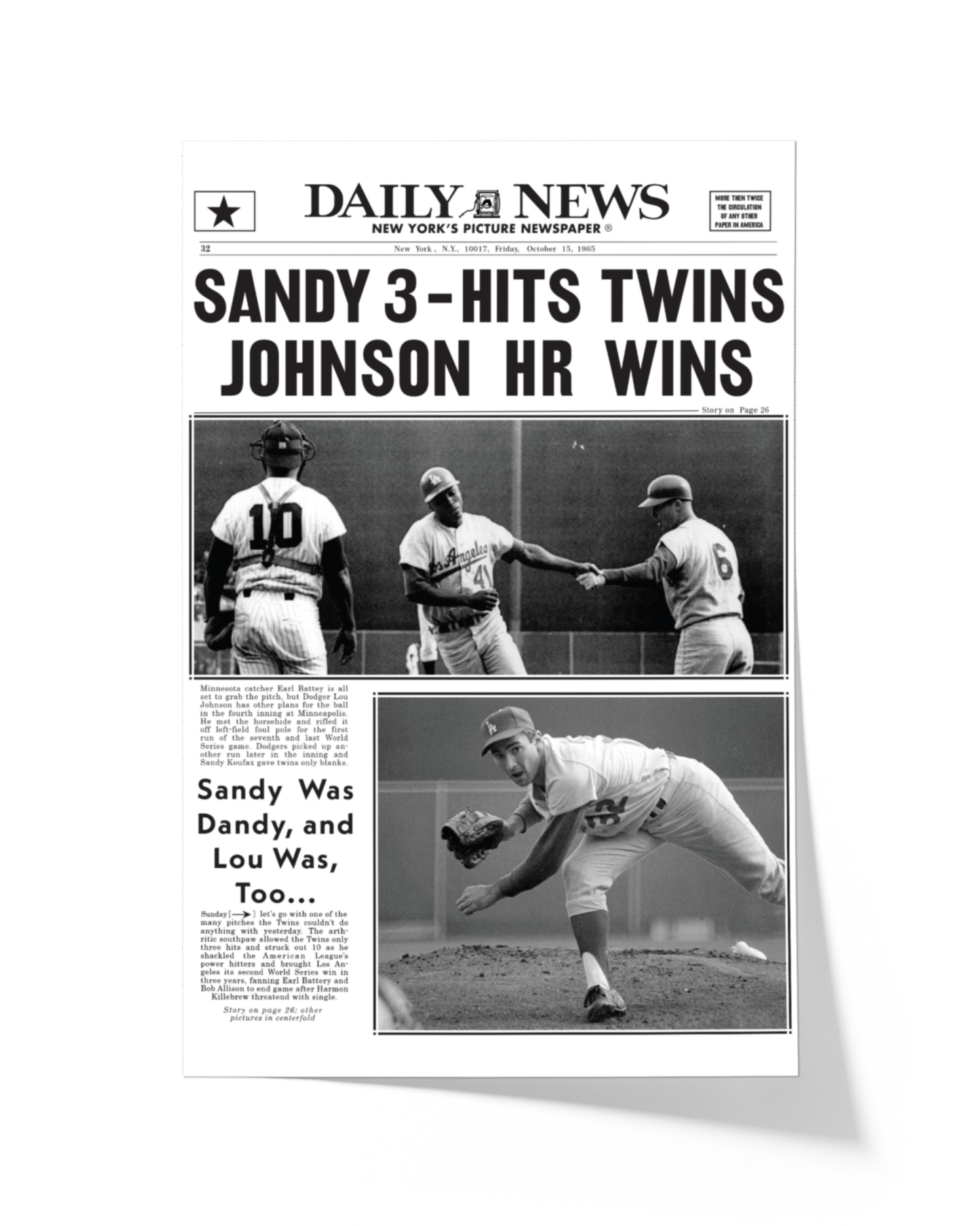 1965 LA Dodgers World Series Champions Framed Newspaper Print - TitleGameFrames.com