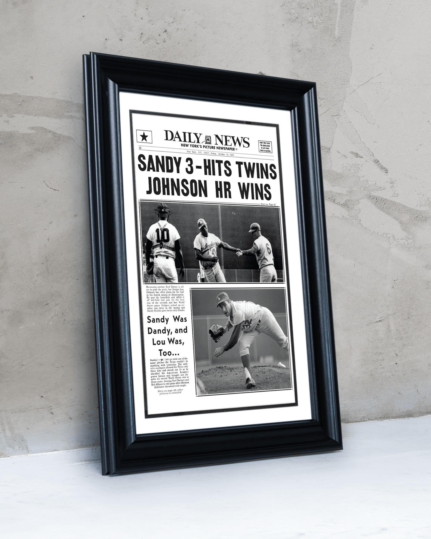 1965 LA Dodgers World Series Champions Framed Newspaper Print - TitleGameFrames.com