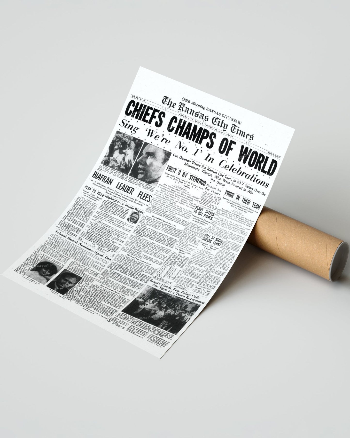 1970 Kansas City Chiefs Super Bowl Champions Framed Front Page Newspaper Print - TitleGameFrames.com