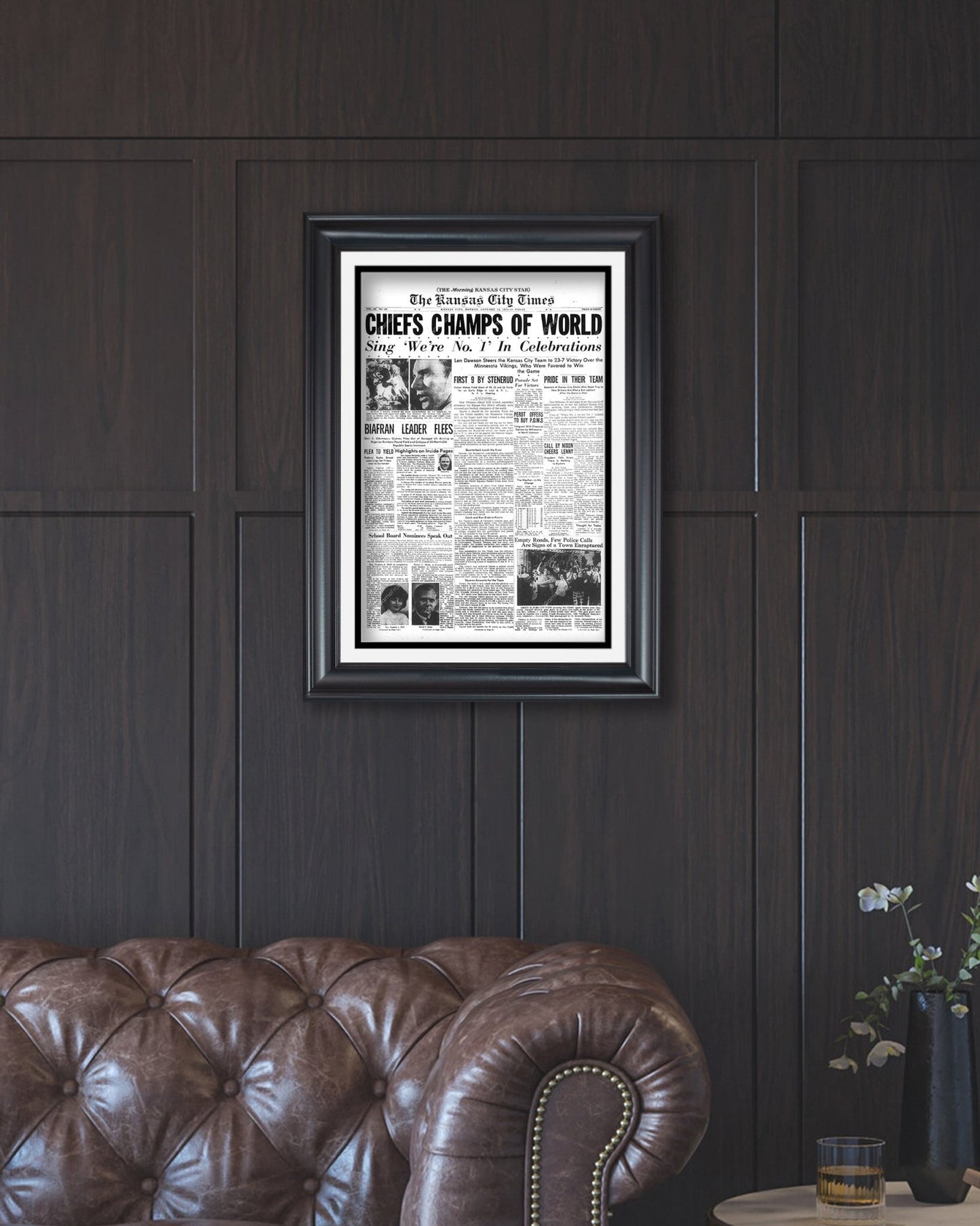 1970 Kansas City Chiefs Super Bowl Champions Framed Front Page Newspaper Print - TitleGameFrames.com
