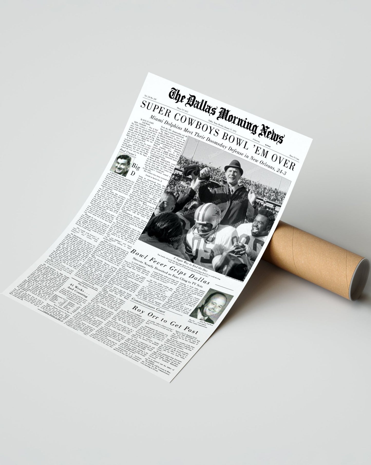 1972 Dallas Cowboys Super Bowl VI Champions Framed Front Page Newspaper Print - Title Game Frames