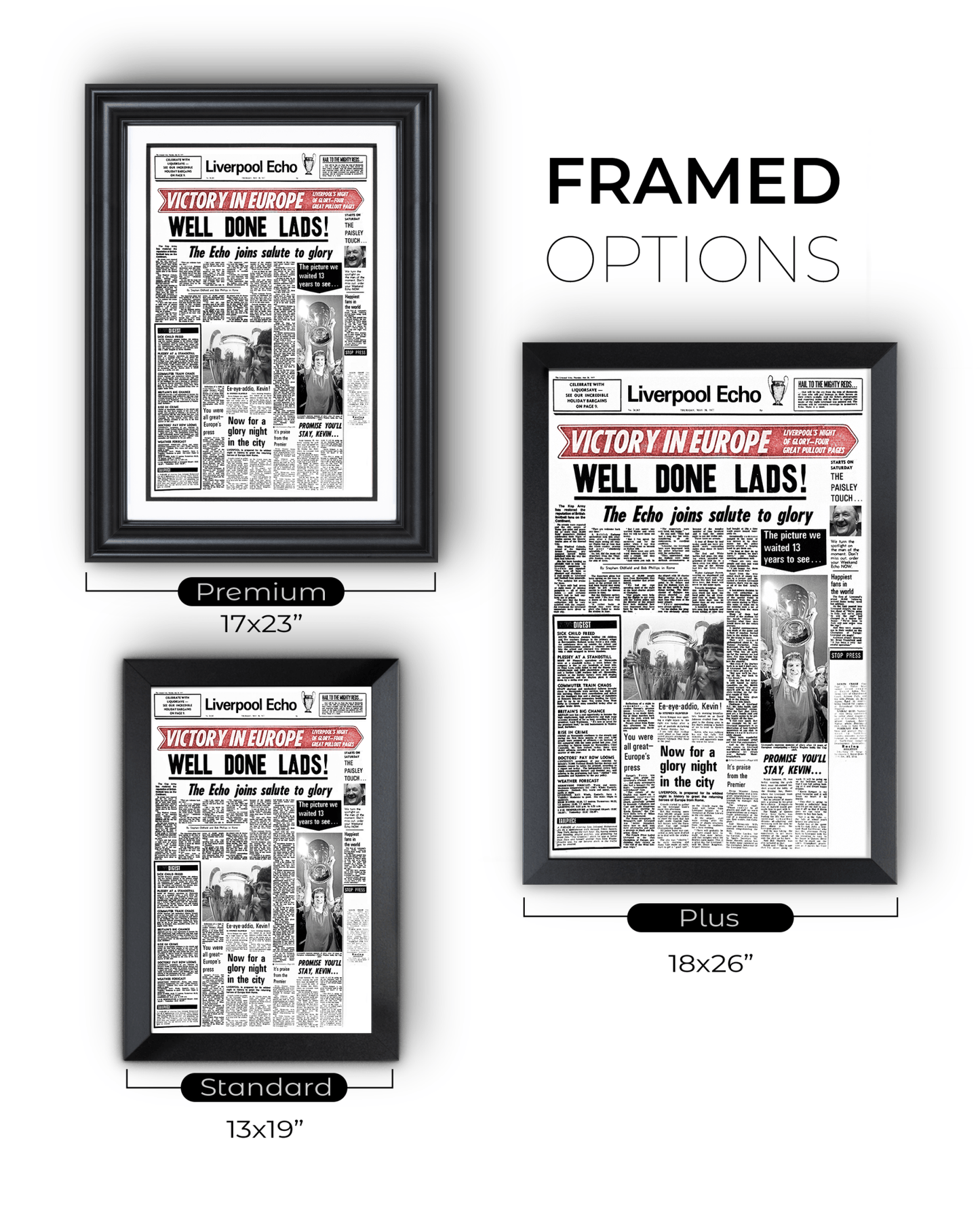 1977 Liverpool Football "Well Done Lads!" European Cup Champions Framed Newspaper - TitleGameFrames.com