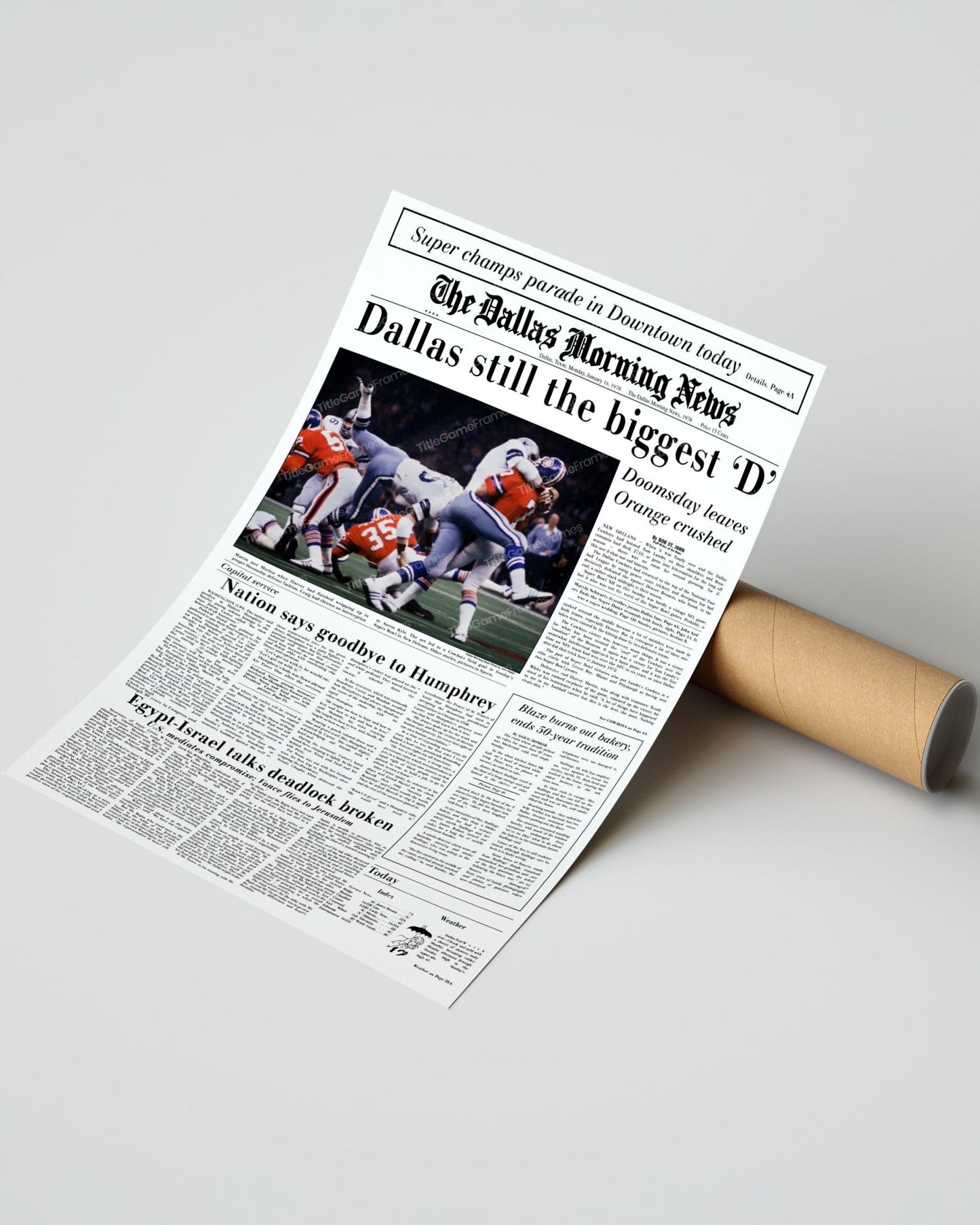 1978 Dallas Cowboys Super XII Champions Framed Front Page Newspaper Print - Title Game Frames