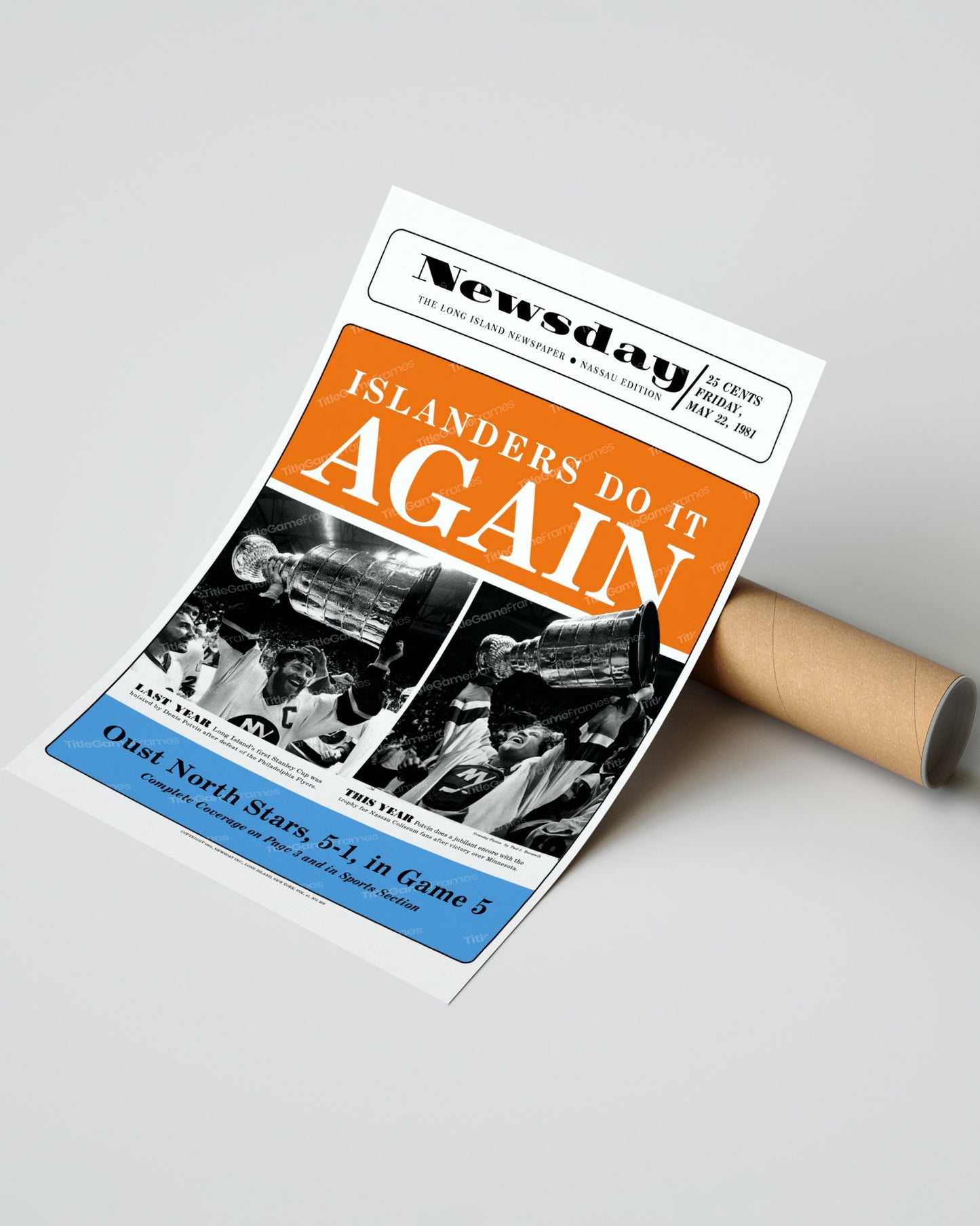 1981 New York Islanders Stanley Cup Champions - Collector's Edition Framed Newspaper - Title Game Frames