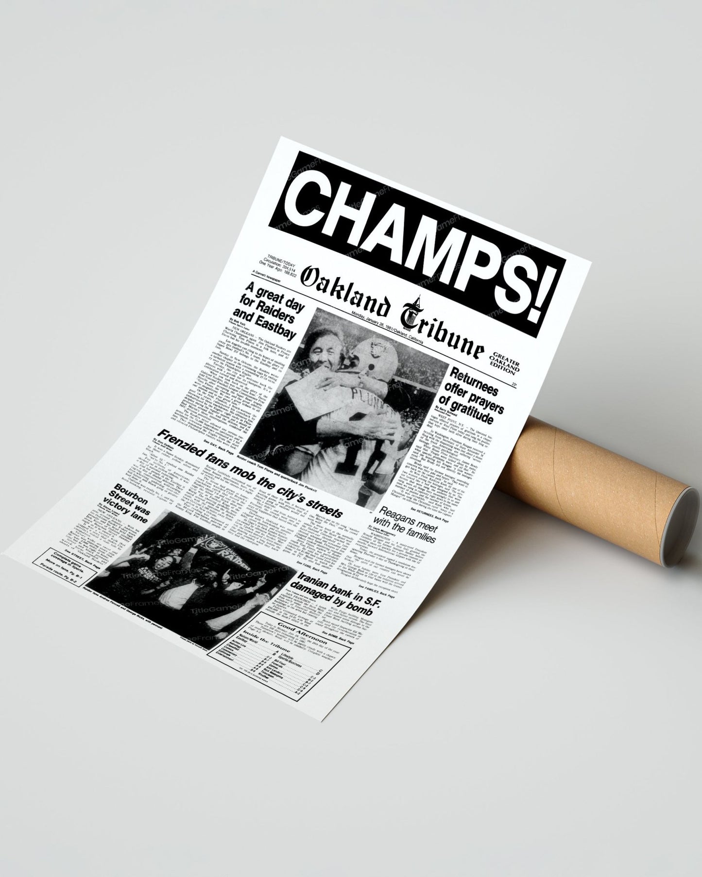 1981 Oakland Raiders Super Bowl XV Champions Framed Front Page Newspaper Print - Title Game Frames