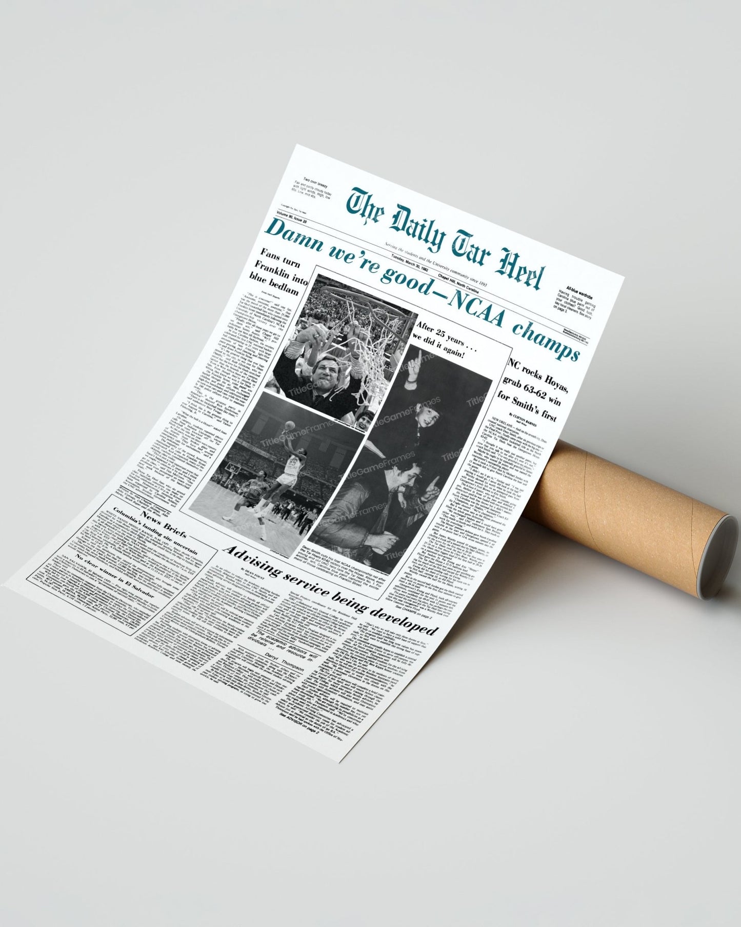 1982 North Carolina Tar Heels NCAA College Basketball Champions Framed Front Page Newspaper Print - Title Game Frames