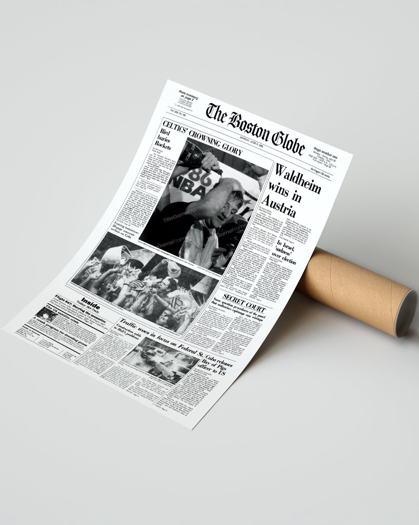 1986 Boston Celtics NBA Champion Framed Front Page Newspaper Print - Title Game Frames