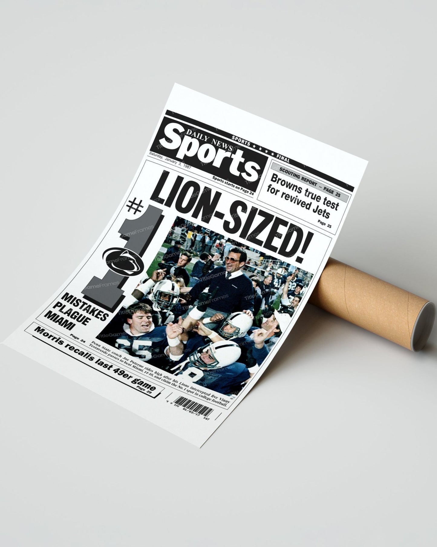 1986 Penn State Nittany Lions NCAA College Football National Champions Framed Front Page Newspaper Print - Title Game Frames