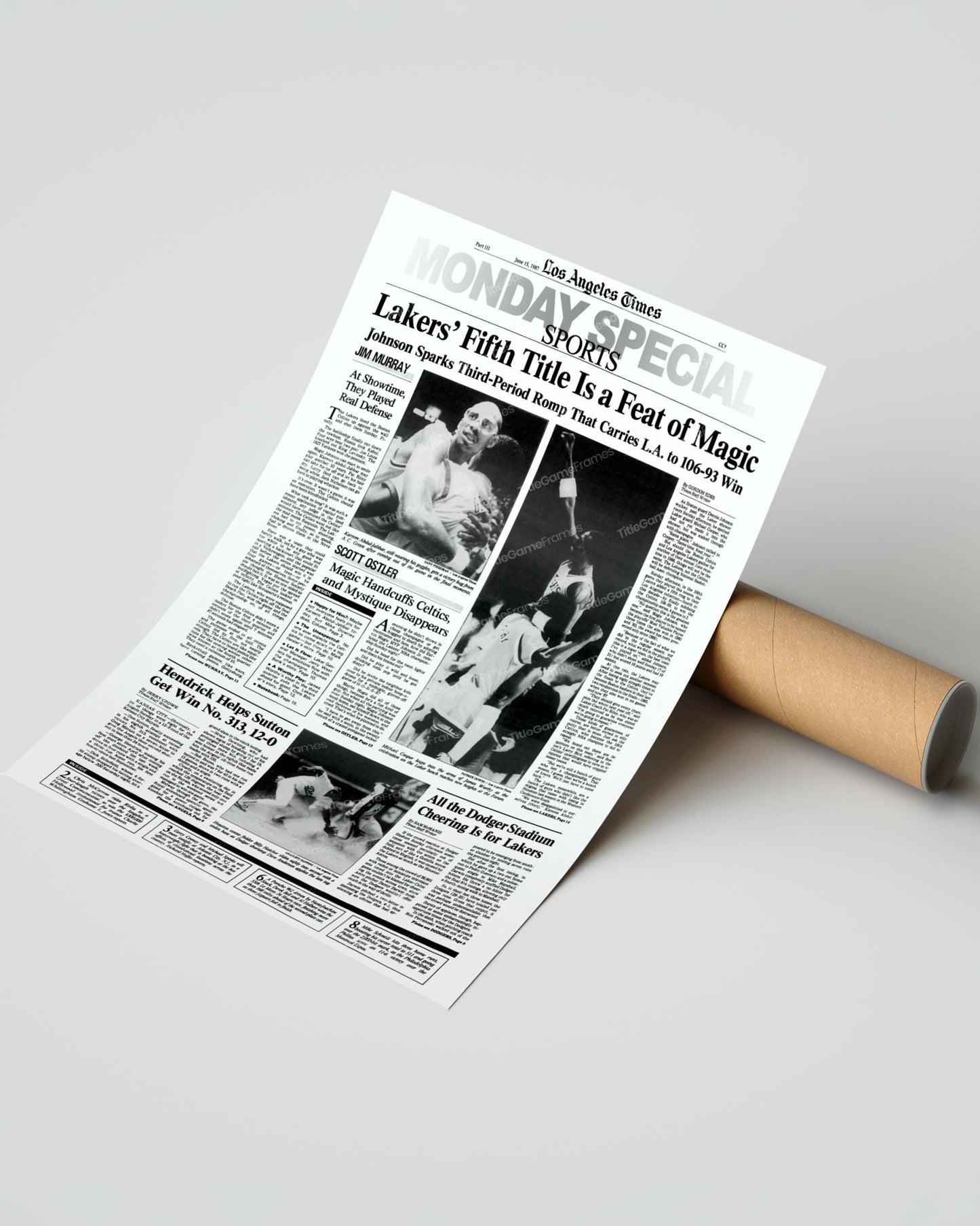 1987 Los Angeles Lakers NBA Champion Framed Front Page Newspaper Print - Title Game Frames