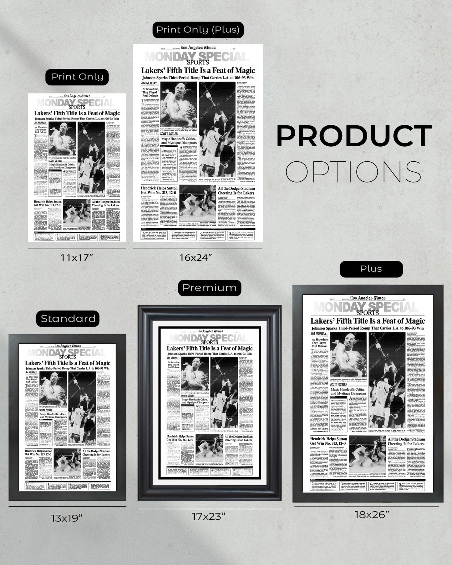 1987 Los Angeles Lakers NBA Champion Framed Front Page Newspaper Print - Title Game Frames