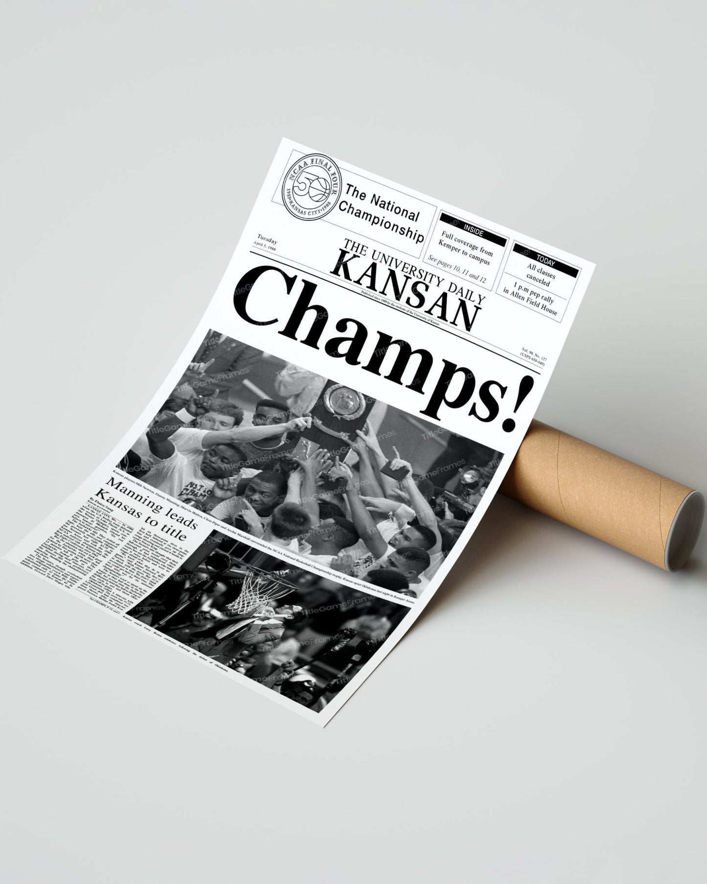 1988 Kansas Jayhawks NCAA College Basketball National Champions Framed Front Page Newspaper Print - Title Game Frames