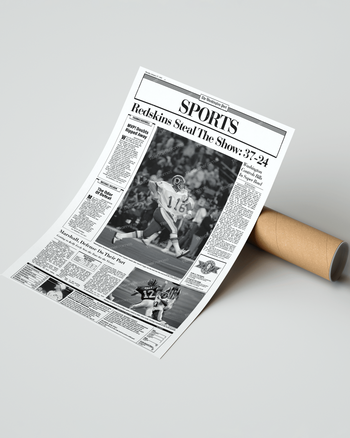 1992 Washington Commanders Super Bowl XXVI Framed Front Page Newspaper - Title Game Frames