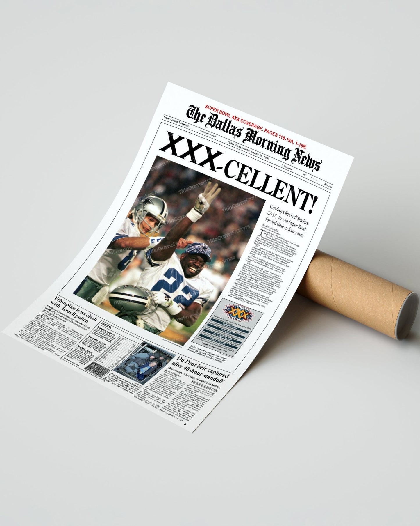 1996 Dallas Cowboys Super Bowl Champion Framed Newspaper Front Page Print - Title Game Frames