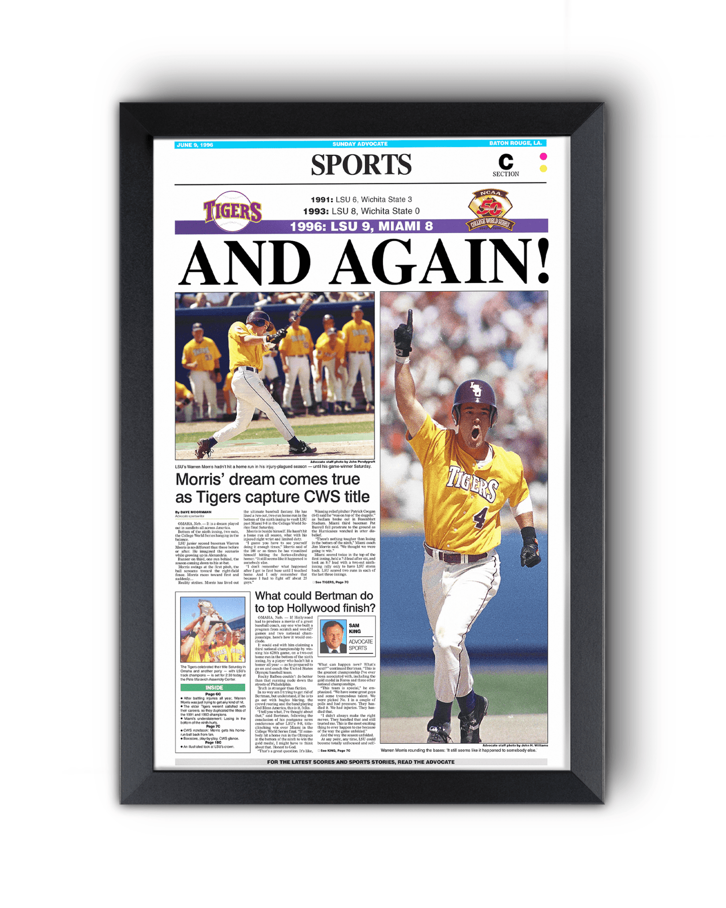 1996 LSU Tigers ‘AND AGAIN!’ - College World Series Champions Framed Print - TitleGameFrames.com