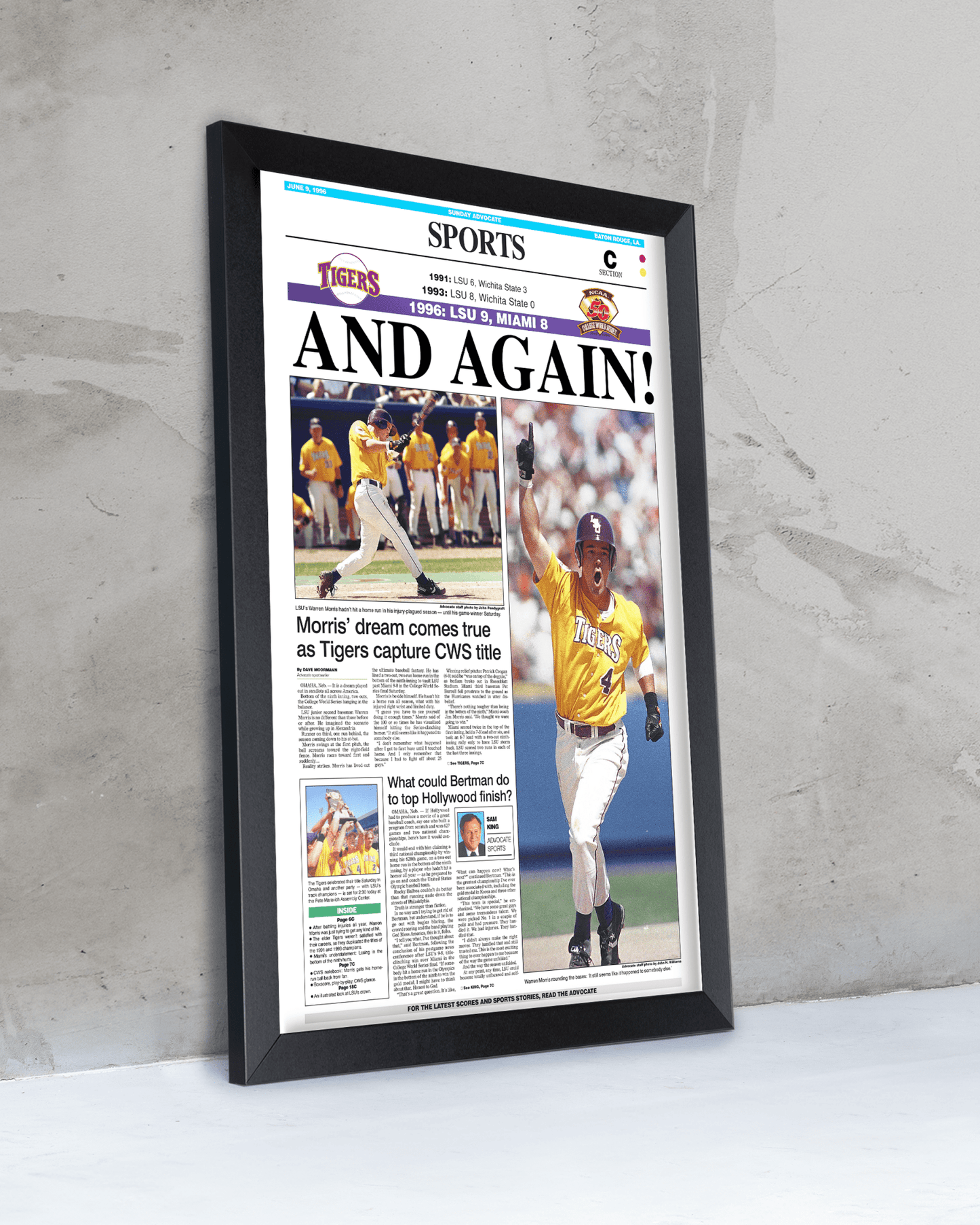 1996 LSU Tigers ‘AND AGAIN!’ - College World Series Champions Framed Print - TitleGameFrames.com