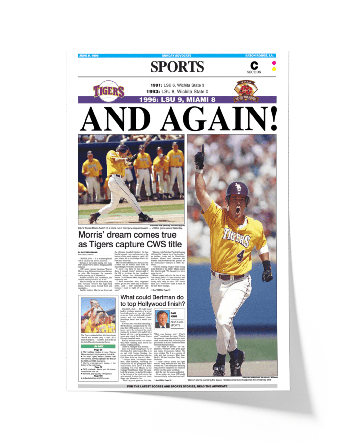 1996 LSU Tigers ‘AND AGAIN!’ - College World Series Champions Framed Print - TitleGameFrames.com