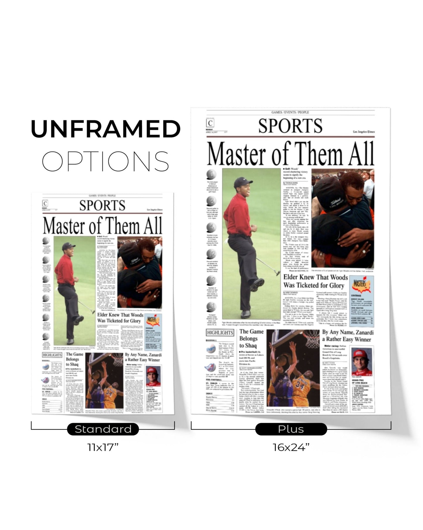1997 Tiger Woods Masters Champion Framed Front Page Newspaper Print - TitleGameFrames.com