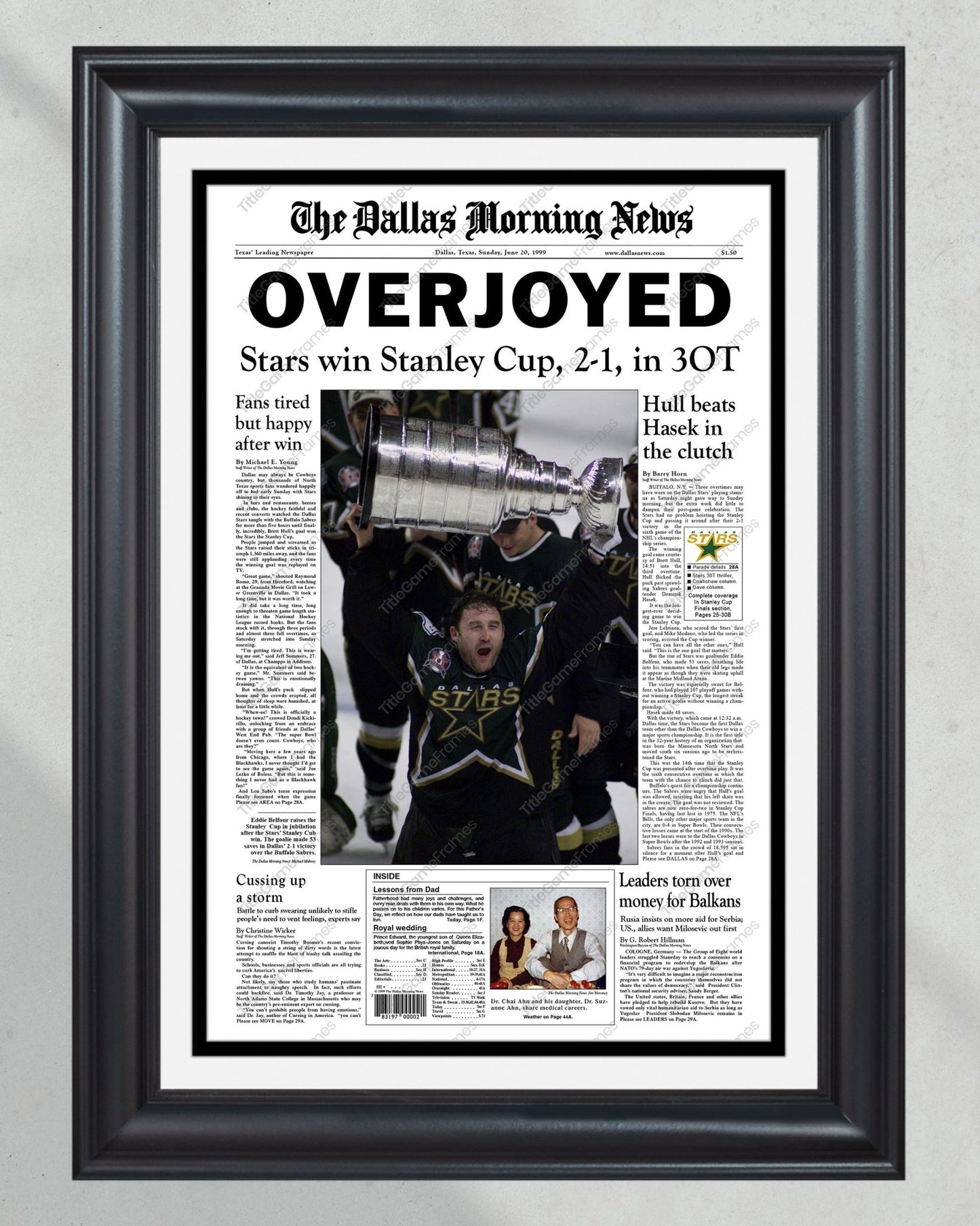 1999 Dallas Stars Stanley Cup Champion Framed Front Page Newspaper - TitleGameFrames.com