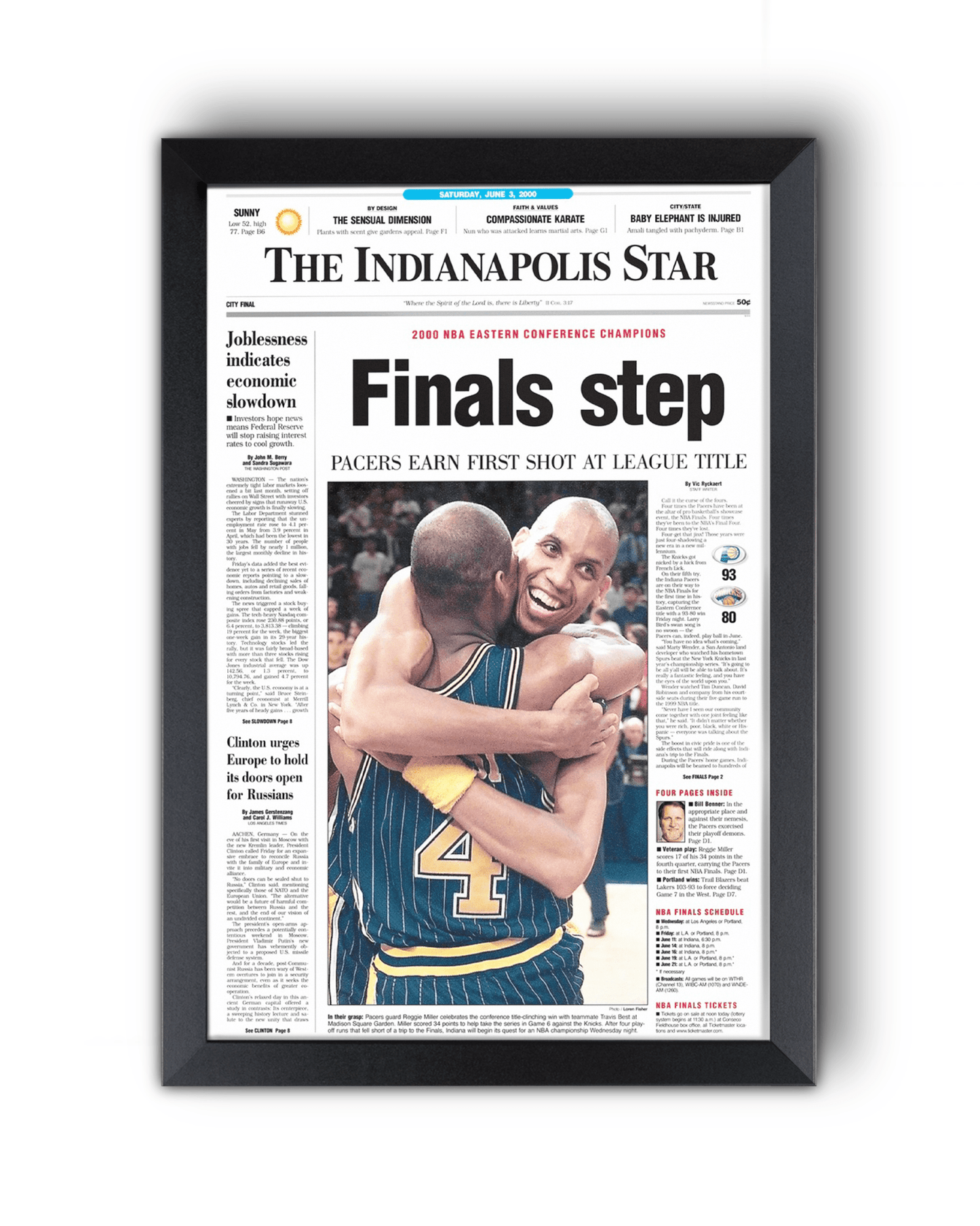 2000 Indiana Pacers Eastern Conference Winners "Final Step" Framed Newspaper - TitleGameFrames.com