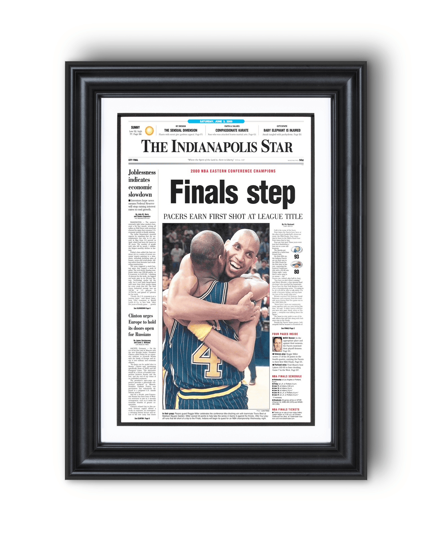 2000 Indiana Pacers Eastern Conference Winners "Final Step" Framed Newspaper - TitleGameFrames.com
