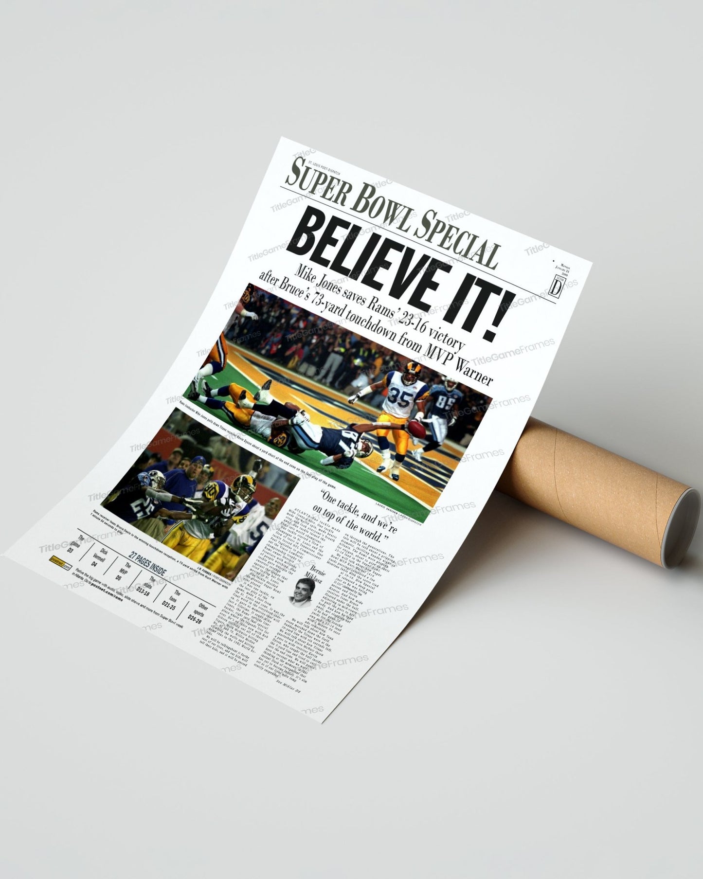 2000 Saint Louis Rams Super Bowl Champions Framed Front Page Newspaper Print - TitleGameFrames.com