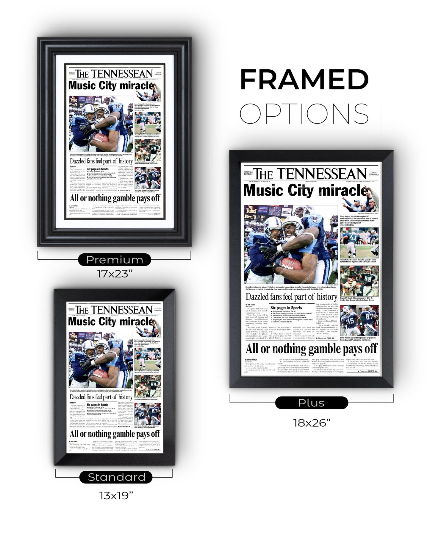 2000 Tennessee Titans 'Music City Miracle' Framed Newspaper - TitleGameFrames.com