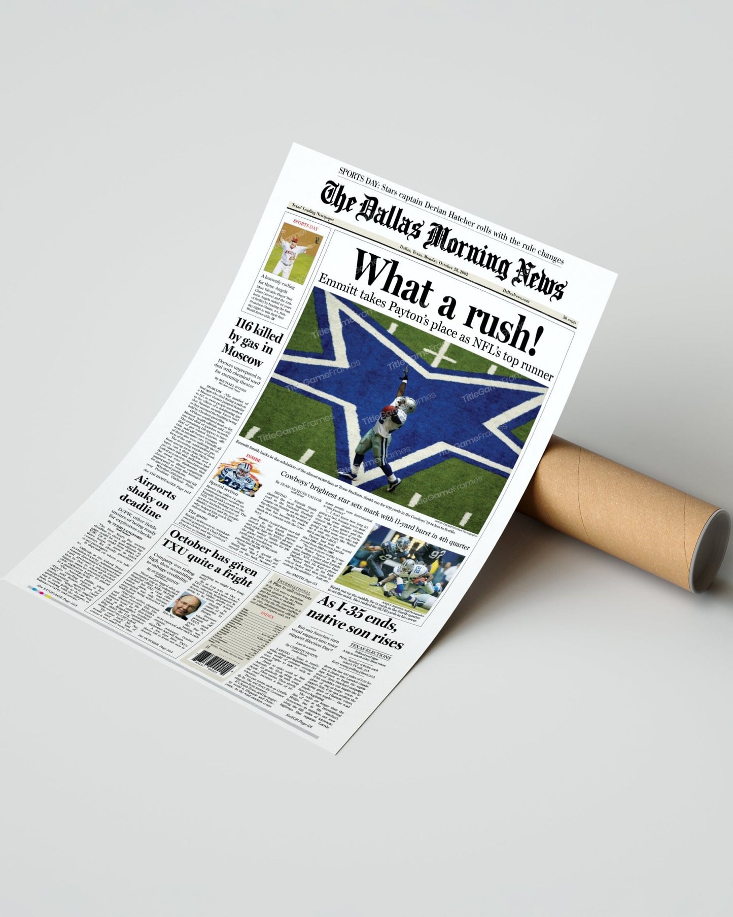 2002 Emmitt Smith Rushing Record Framed Front Page Newspaper Print - TitleGameFrames.com