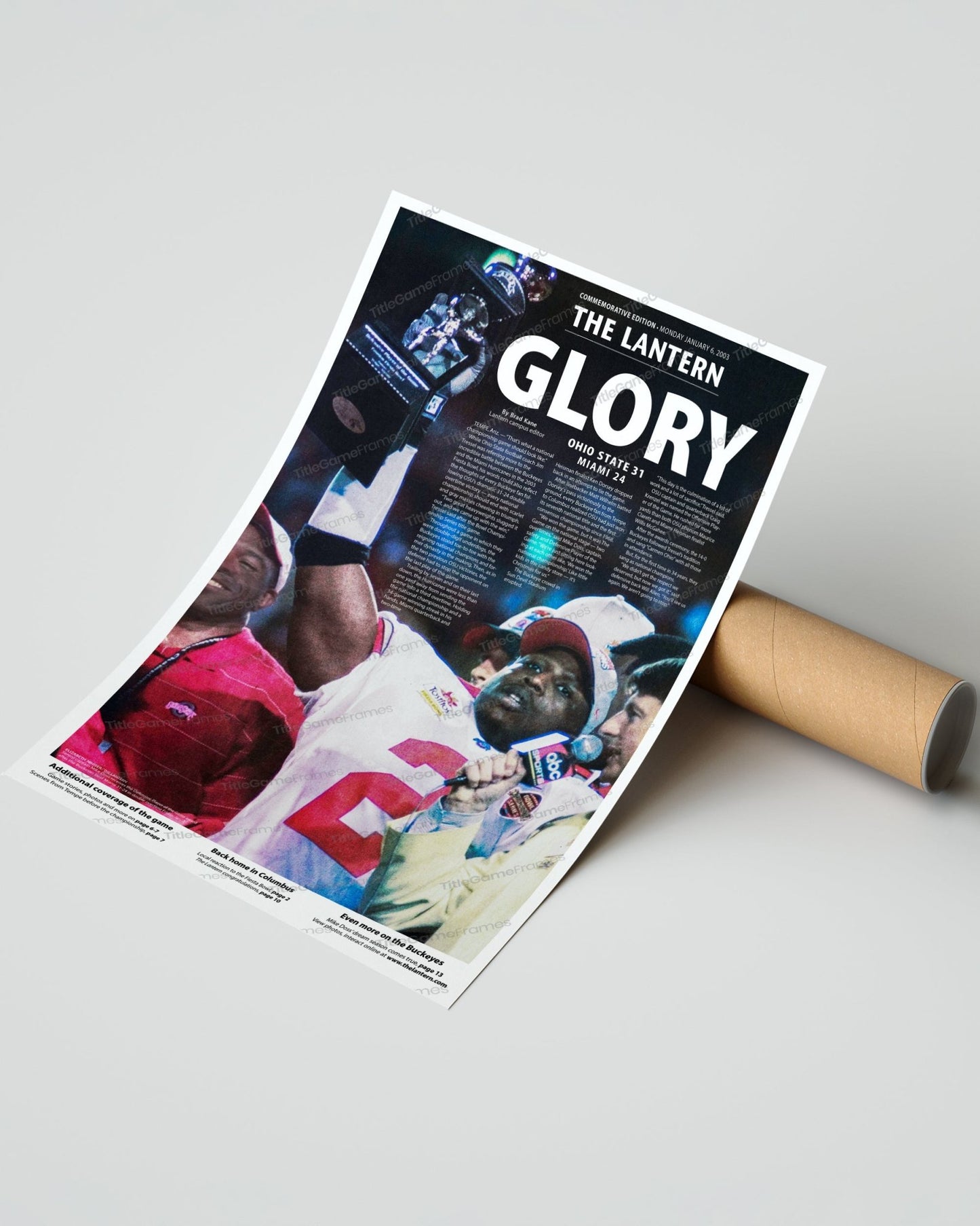 2002 Ohio State Buckeyes Fiesta Bowl Champions 'GLORY' The Lantern Newspaper - TitleGameFrames.com