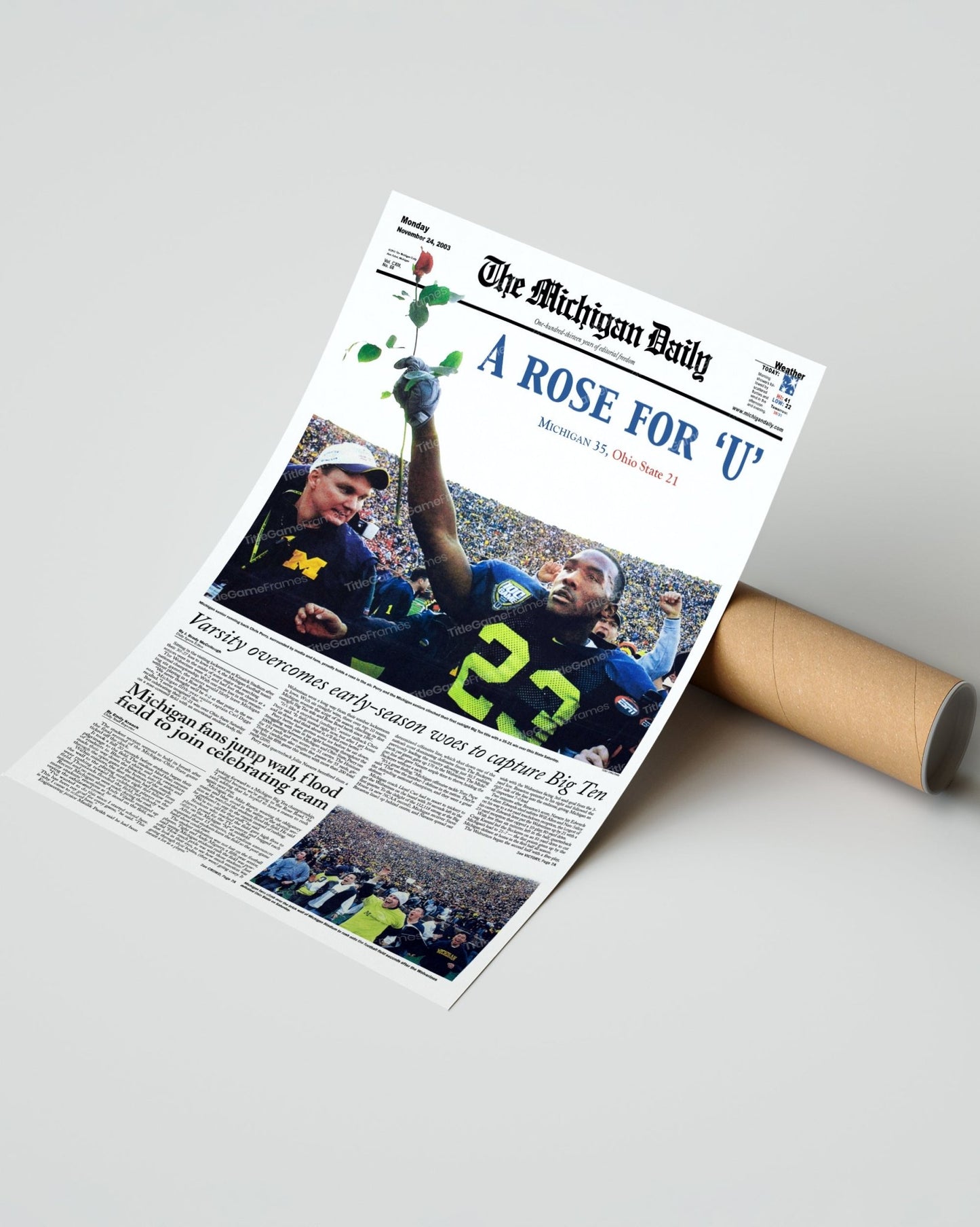 2003 Big Ten Championship: Michigan's 'A Rose for 'u' Victory Over Ohio State Framed Print - TitleGameFrames.com