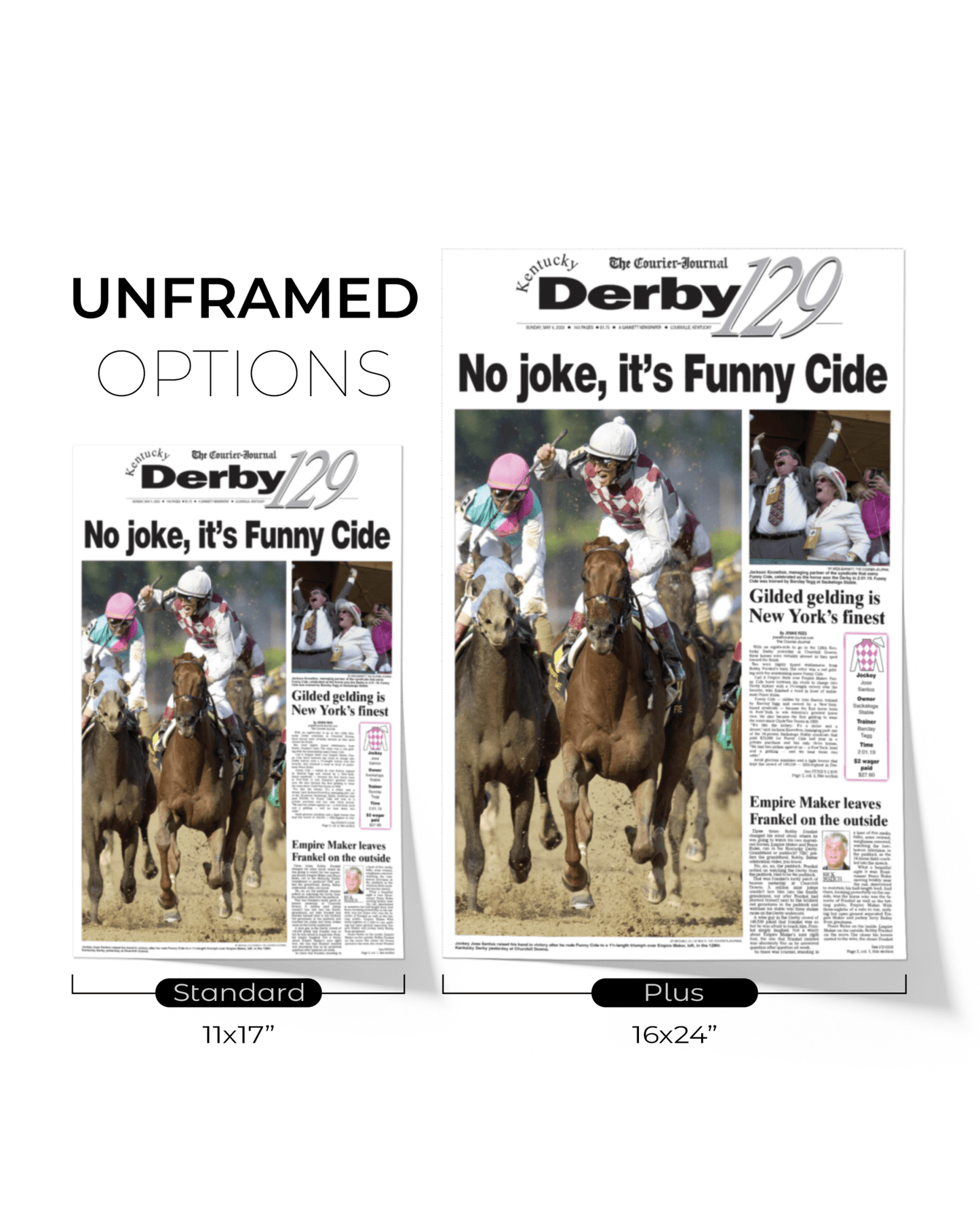 2003 Kentucky Derby "No Joke, Its Funny Cide" Winner Framed Newspaper - TitleGameFrames.com
