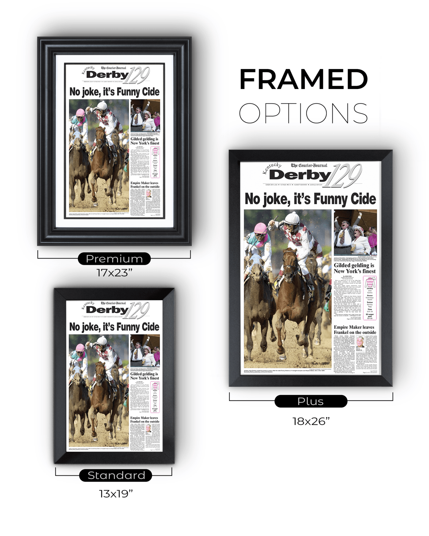 2003 Kentucky Derby "No Joke, Its Funny Cide" Winner Framed Newspaper - TitleGameFrames.com