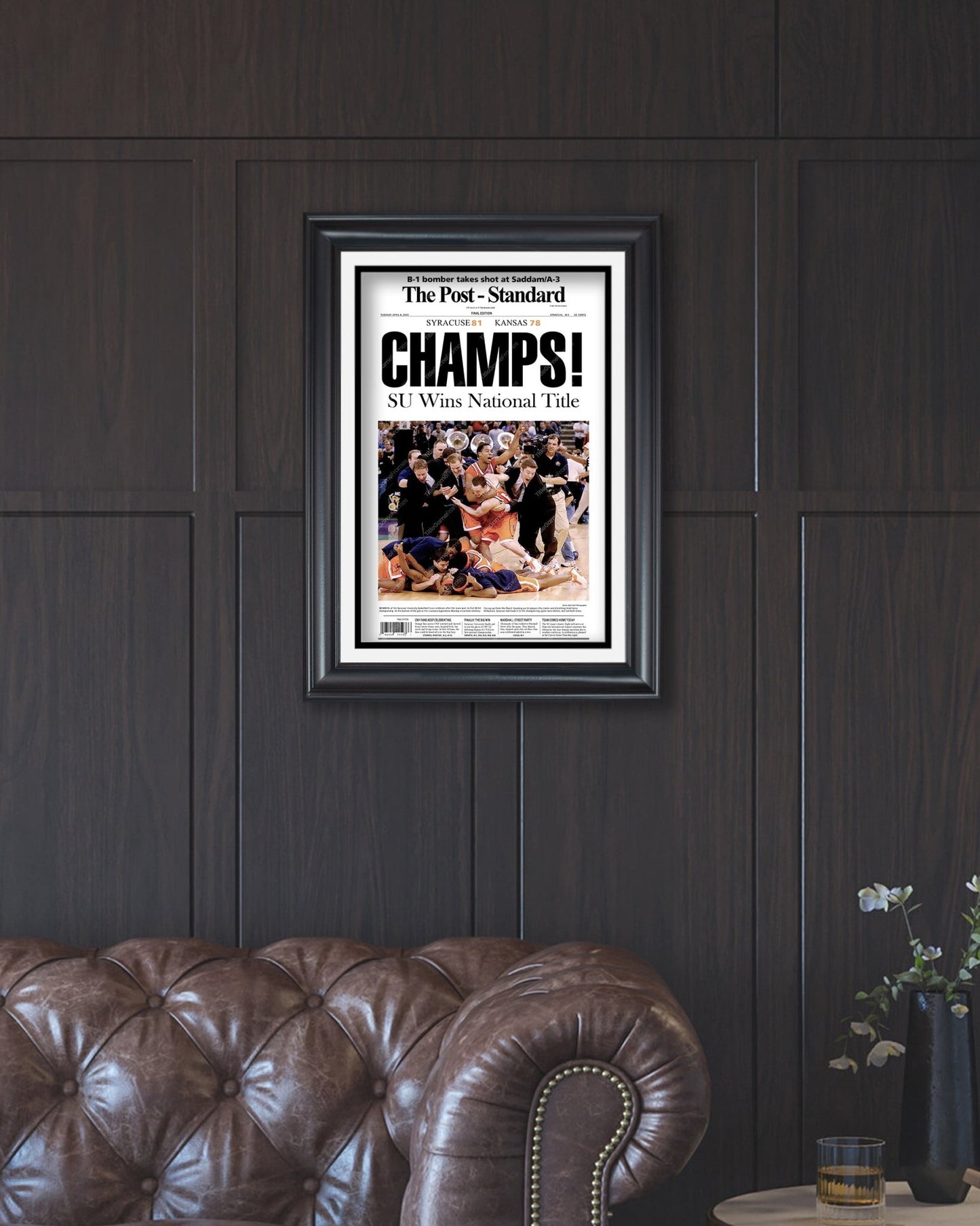 2003 Syracuse Orangemen NCAA College Basketball Champions Framed Front Page Newspaper Print - TitleGameFrames.com
