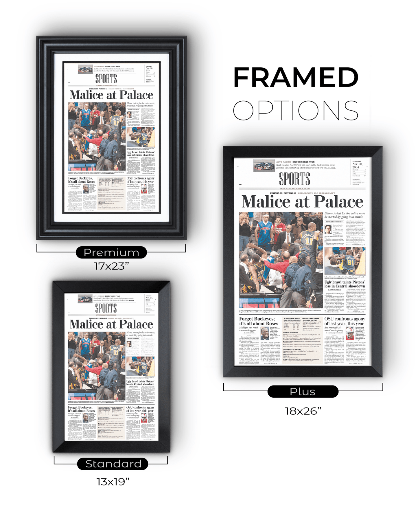 2004 Malice at the Palace Pacers vs. Pistons Brawl Framed Newspaper: - TitleGameFrames.com