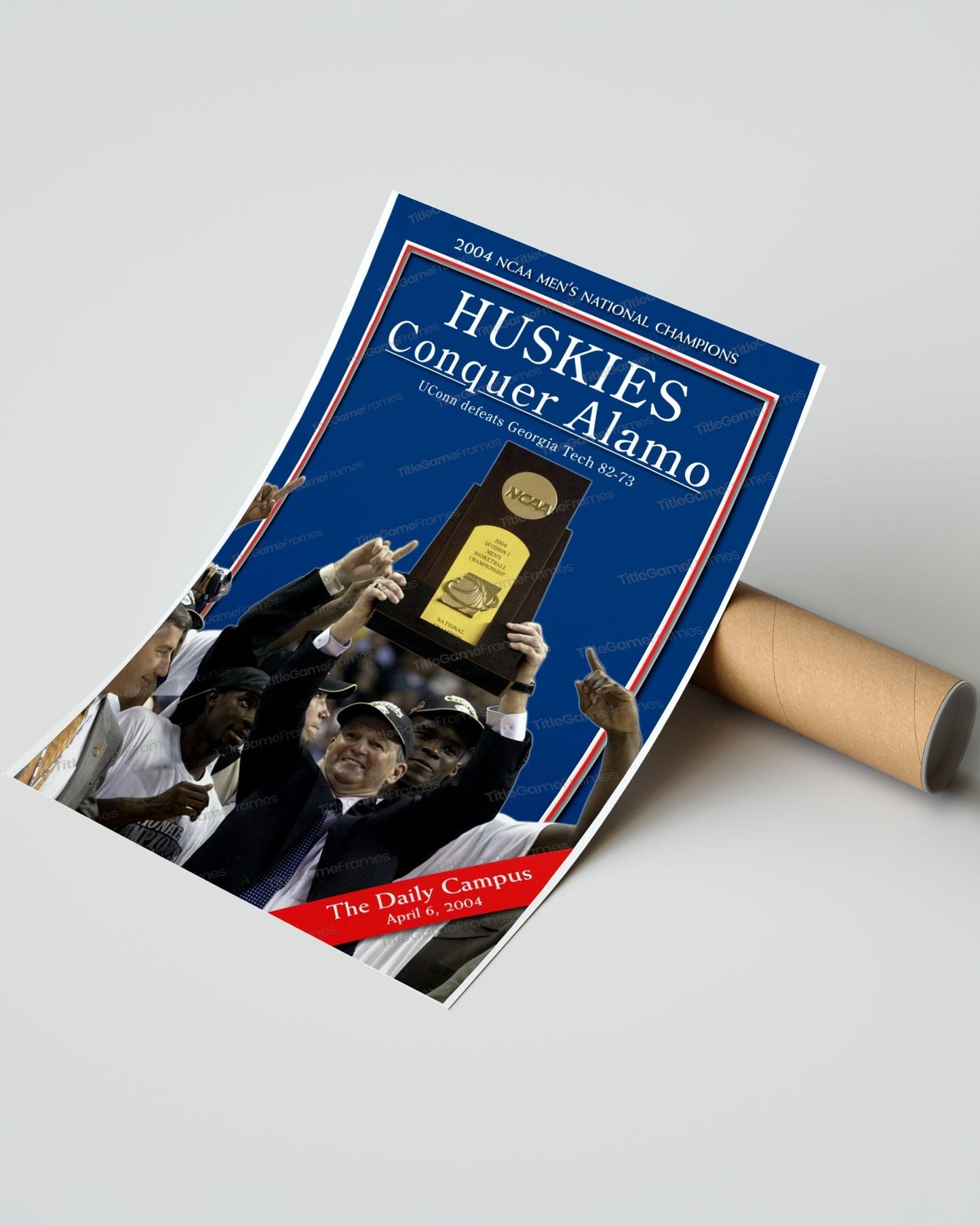 2004 UConn 'HUSKIES Conquer Alamo' NCAA Championship Framed Newspaper - TitleGameFrames.com