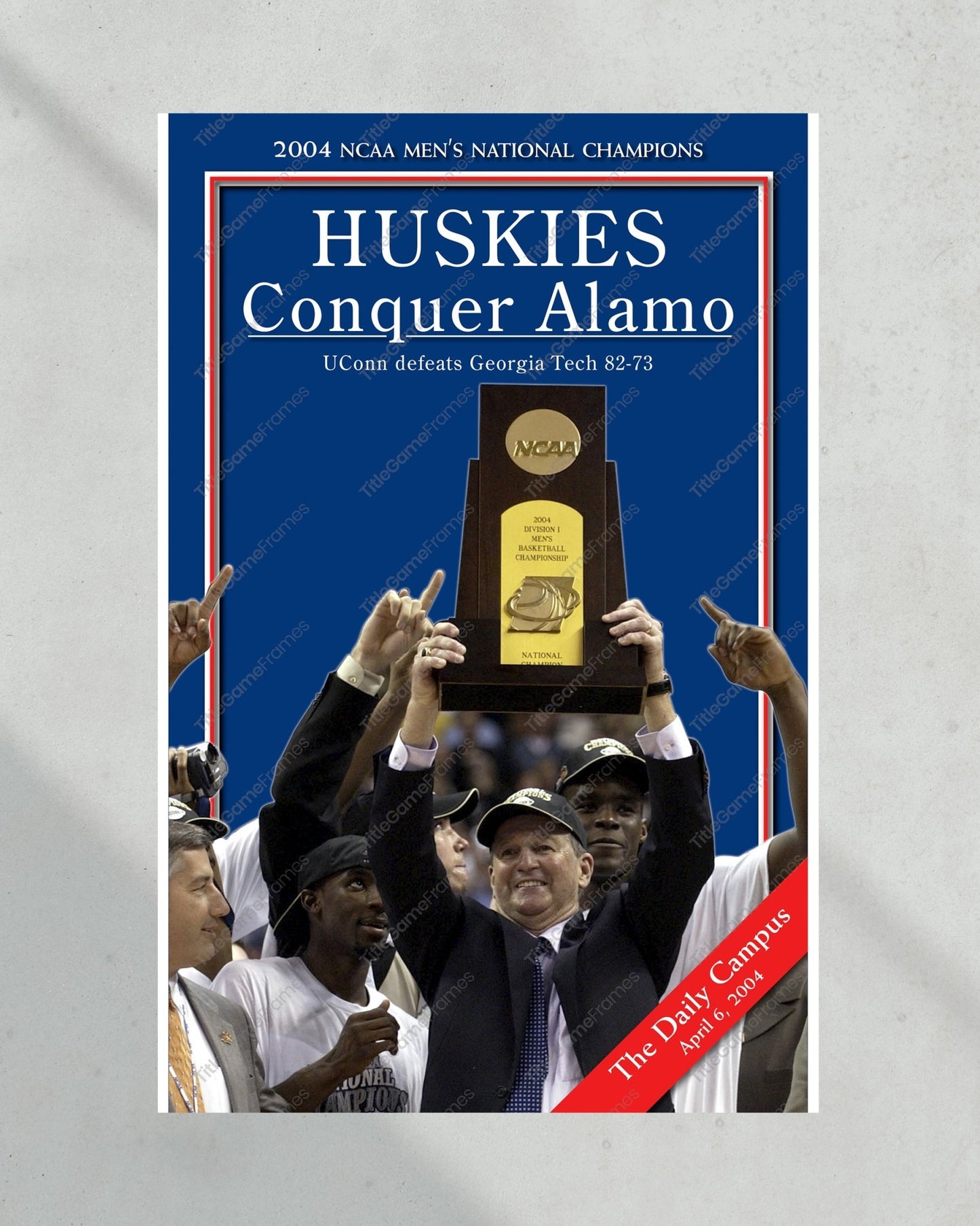2004 UConn 'HUSKIES Conquer Alamo' NCAA Championship Framed Newspaper - TitleGameFrames.com