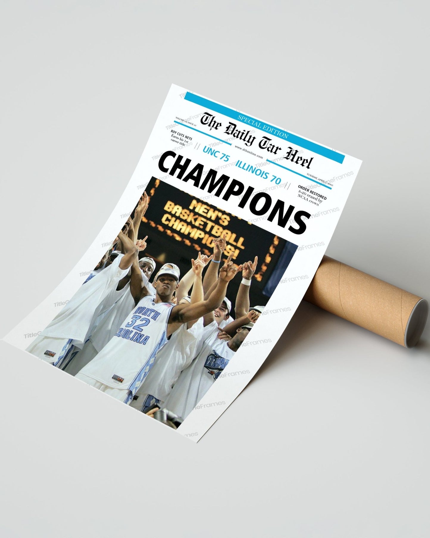 2005 North Carolina Tar Heels NCAA College Basketball Champions Framed Front Page Newspaper Print - TitleGameFrames.com