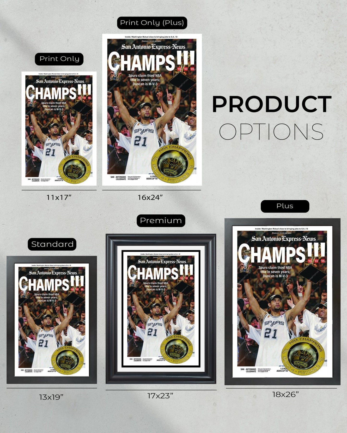 2005 San Antonio Spurs NBA Champion Framed Front Page Newspaper Print - TitleGameFrames.com