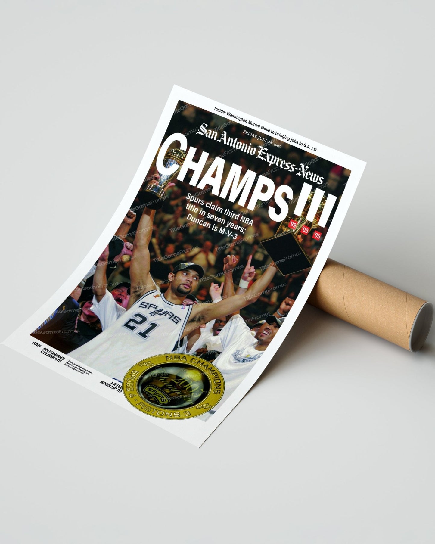 2005 San Antonio Spurs NBA Champion Framed Front Page Newspaper Print - TitleGameFrames.com