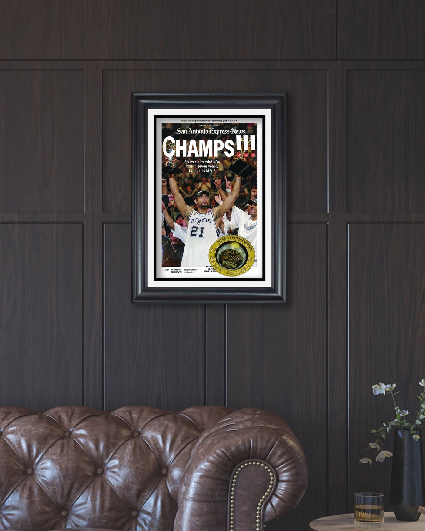 2005 San Antonio Spurs NBA Champion Framed Front Page Newspaper Print - TitleGameFrames.com