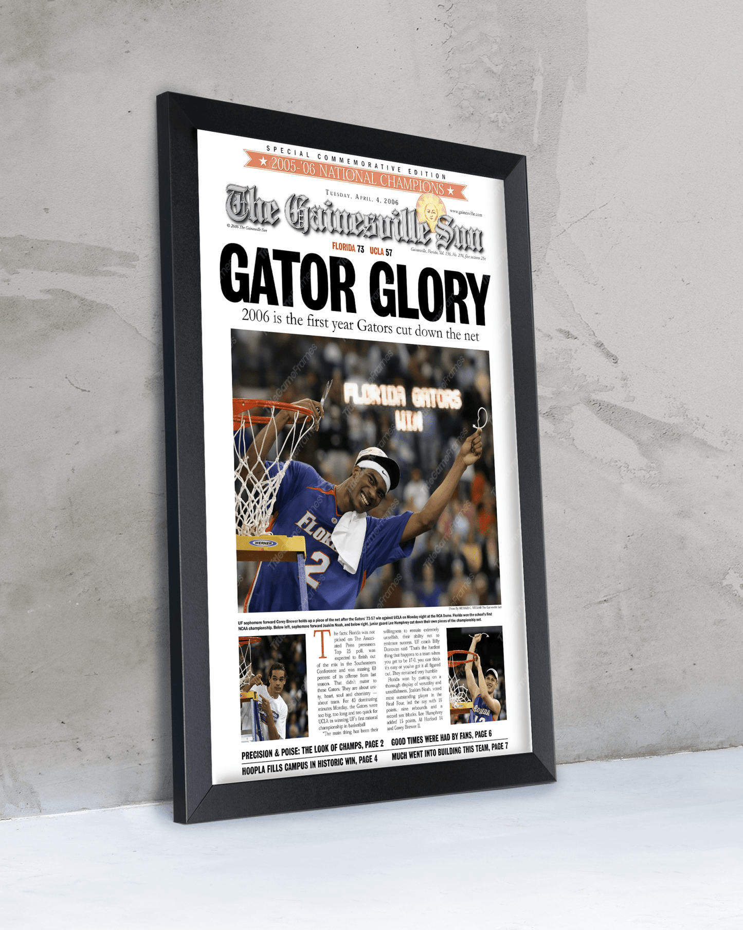 2006 Florida Gators NCAA Basketball Champions 'GATOR GLORY' Framed Newspaper - TitleGameFrames.com