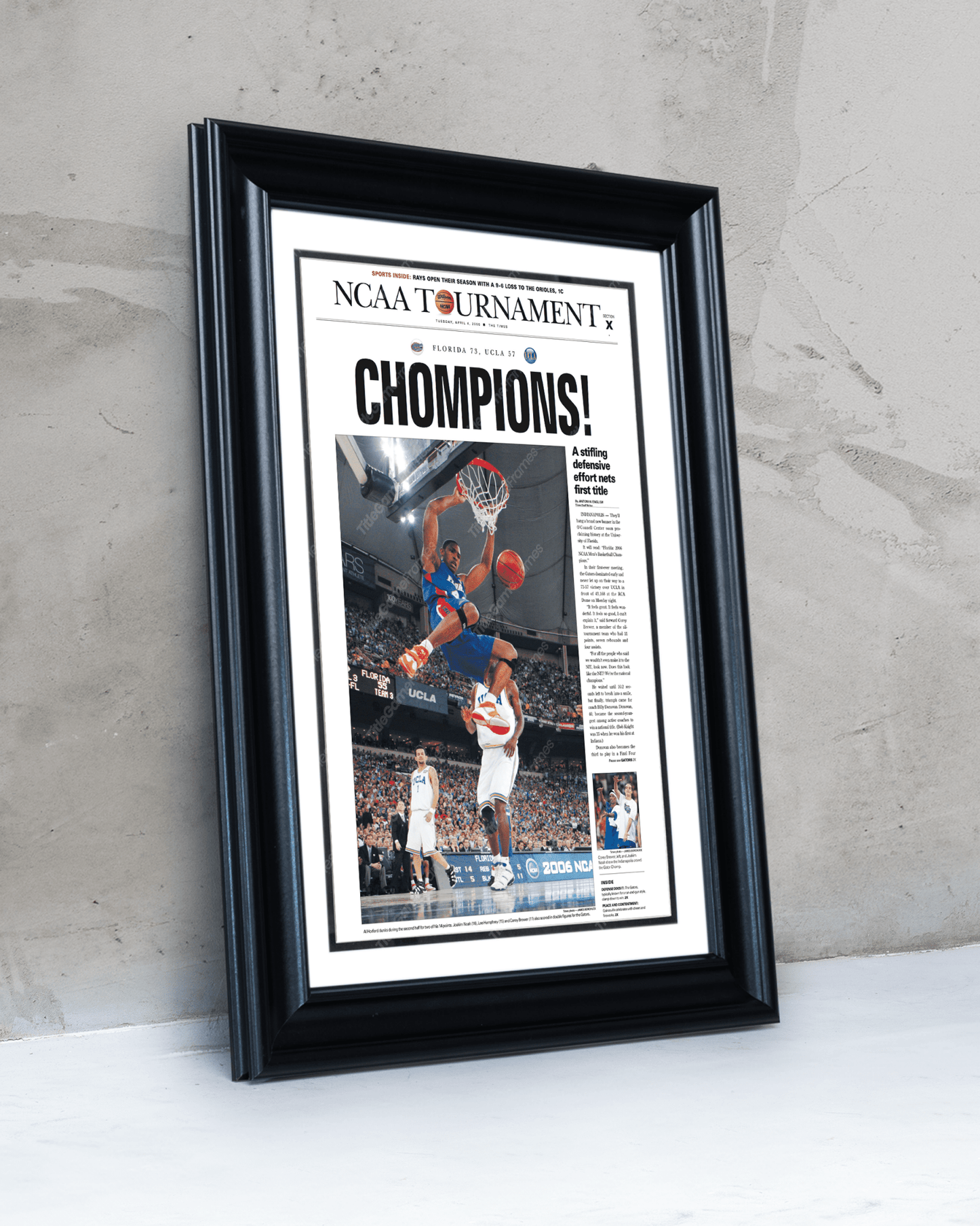 2006 Florida Gators NCAA College Basketball 'CHOMPIONS!' Framed Newspaper - TitleGameFrames.com