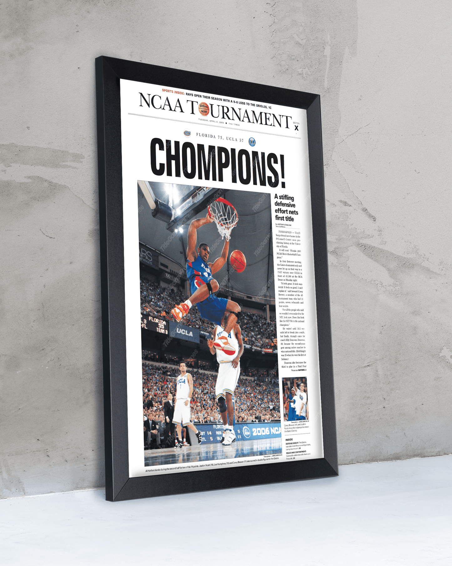 2006 Florida Gators NCAA College Basketball 'CHOMPIONS!' Framed Newspaper - TitleGameFrames.com