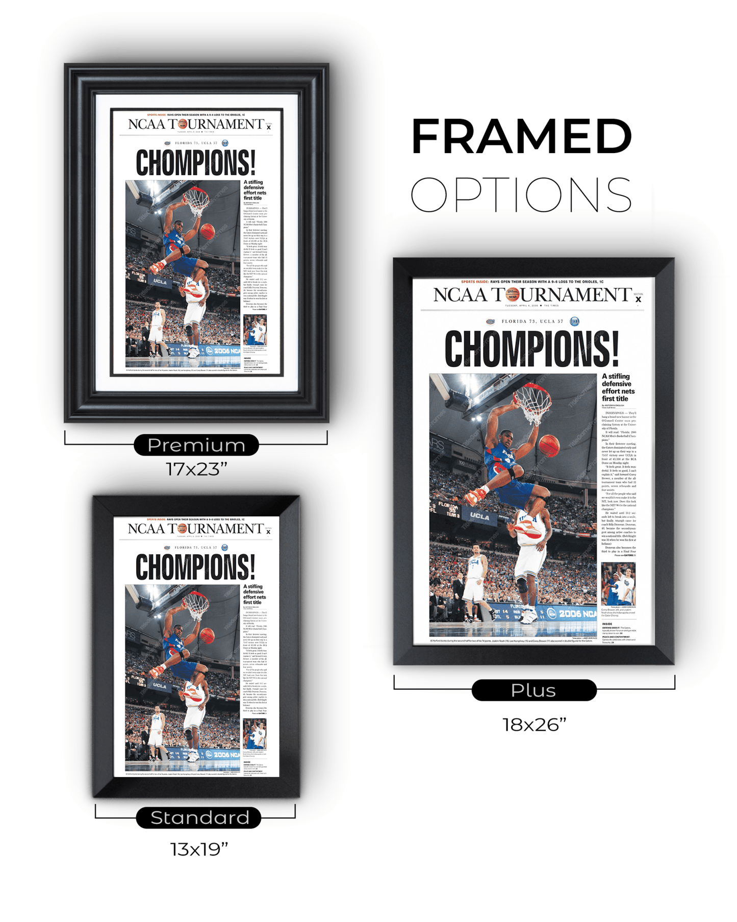 2006 Florida Gators NCAA College Basketball 'CHOMPIONS!' Framed Newspaper - TitleGameFrames.com