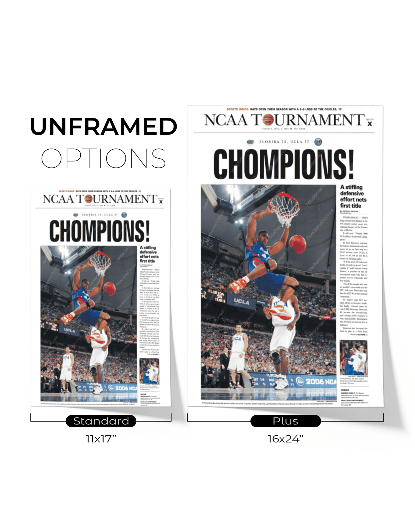 2006 Florida Gators NCAA College Basketball 'CHOMPIONS!' Framed Newspaper - TitleGameFrames.com